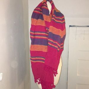 Scarf: cotton large pink and lavender/ tassels.